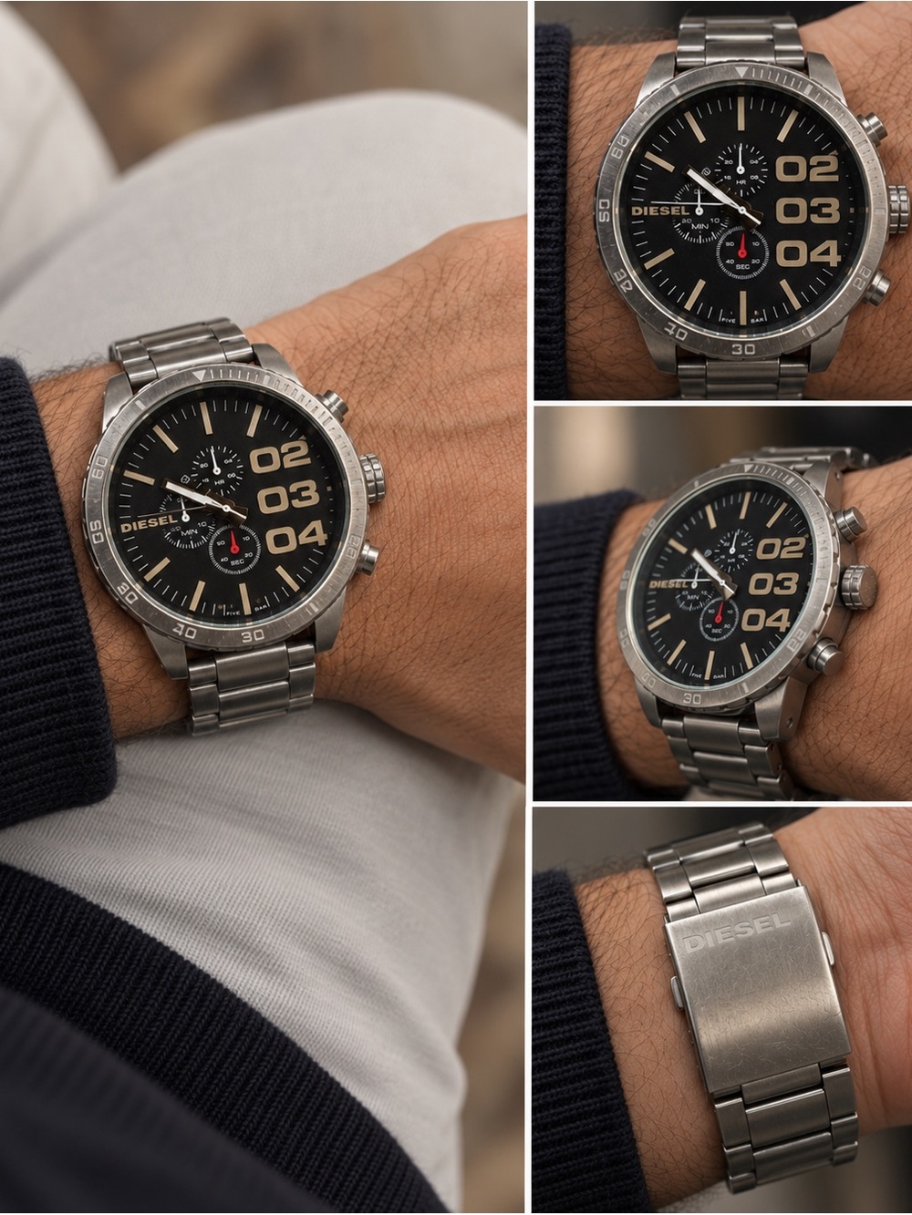 Diesel Silver-Tone Bracelet Black Dial Chronograph Watch